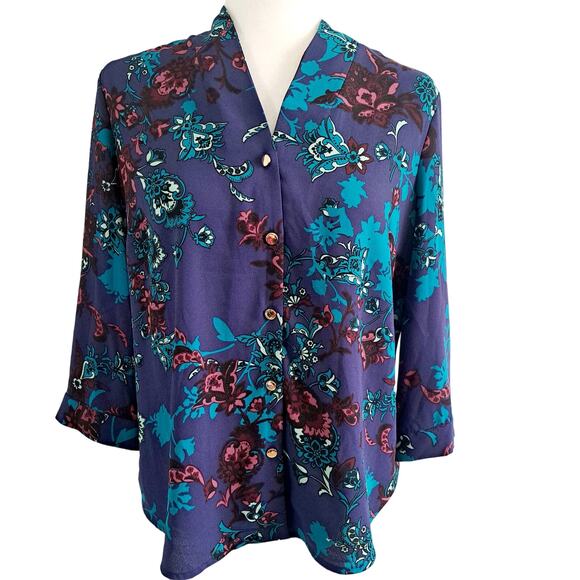 Dana Buchman Button Up Paisley Print Top - Picture 1 of 8